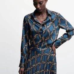 Mango Geometric Print Pleated Skirt -Mango popular store mango 6056 3039046 4