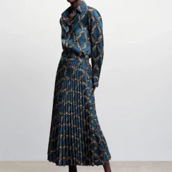 Mango Geometric Print Pleated Skirt -Mango popular store mango 6056 3039046 5