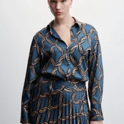 Mango Geometric Print Pleated Skirt -Mango popular store mango 6057 3039046 7