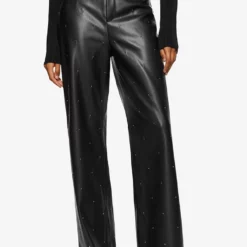 Mango Leather Effect High Waist Pants