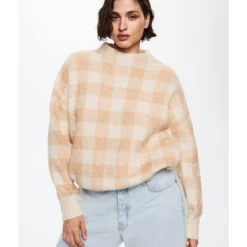 Mango Perkins Collar Checkered Sweater -Mango popular store mango 6399 8490926 2