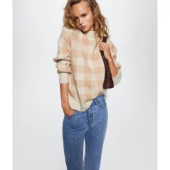Mango Perkins Collar Checkered Sweater -Mango popular store mango 6399 8490926 4