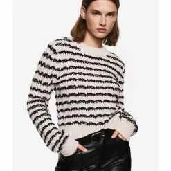 Mango Striped Cable-Knit Sweater