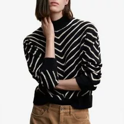 Mango Stripe-Print Sweater With Perkins Neck