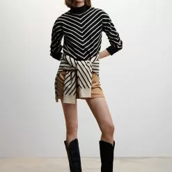 Mango Stripe-Print Sweater With Perkins Neck -Mango popular store mango 6922 7238836 5