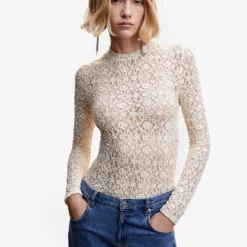 Mango Semi Transparent Embroidered Top