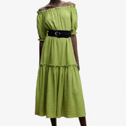 Mango Puffed Sleeves Texture Dress