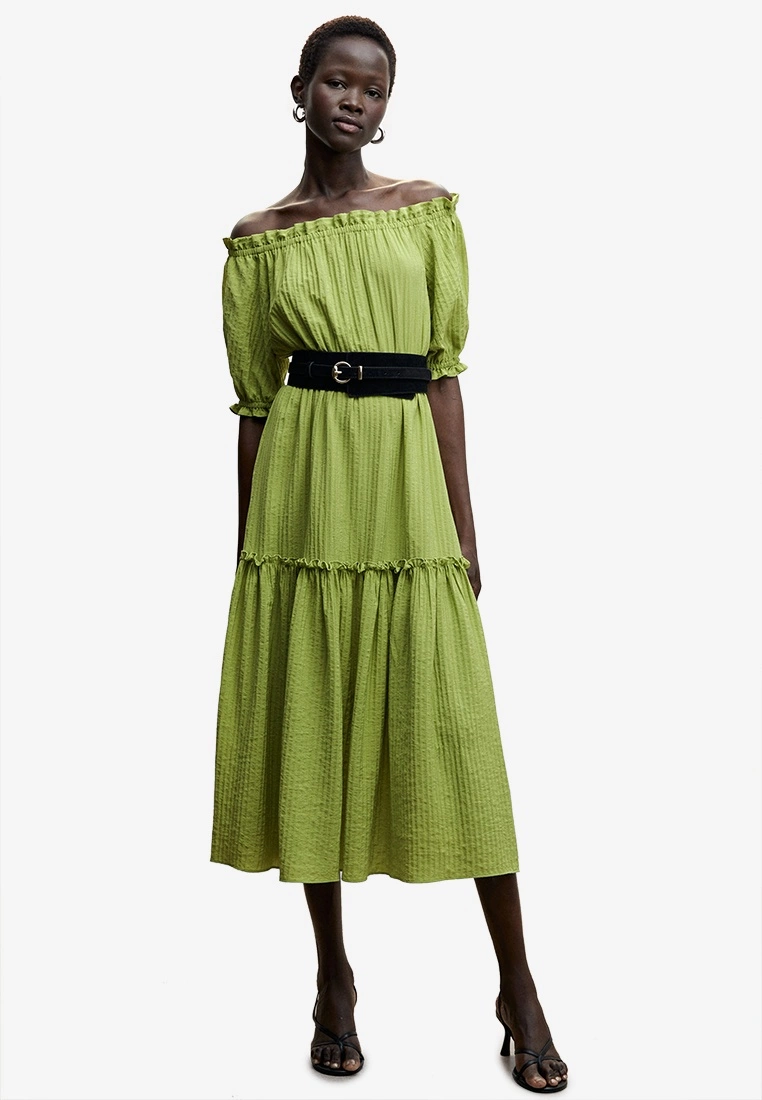 Mango Puffed Sleeves Texture Dress 3 Mango Puffed Sleeves Texture Dress