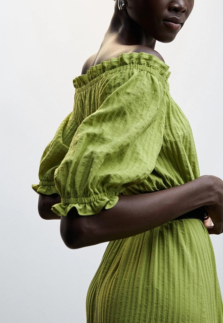 Mango Puffed Sleeves Texture Dress 6 Mango Puffed Sleeves Texture Dress - Image 4