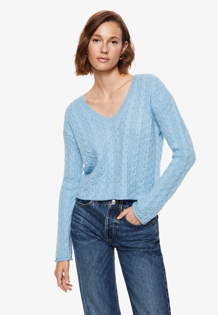 Mango V-Neck Braided Sweater 3 Mango V-Neck Braided Sweater