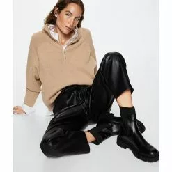 Mango Leather-Effect Elastic Waist Trousers -Mango popular store mango 8127 2261626 5