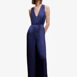Mango Satin Jumpsuit Cross Back