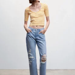 Mango Striped Rib T-Shirt -Mango popular store mango 8284 1687836 4