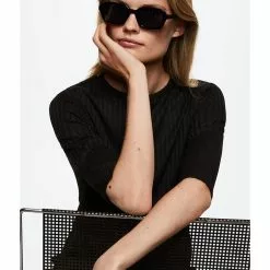 Mango Ribbed Knit T-Shirt -Mango popular store mango 8340 9237726 4