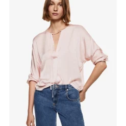 Mango Tie Collar Flowy Blouse