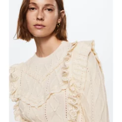 Mango Frilled Openwork Sweater -Mango popular store mango 8475 9148526 3