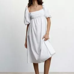 Mango Puffed Sleeves Cotton Dress -Mango popular store mango 9029 3367636 4