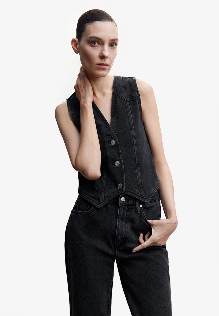 Mango Denim Vest With Decorative Stitching 3 Mango Denim Vest With Decorative Stitching