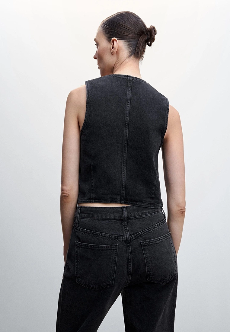 Mango Denim Vest With Decorative Stitching 4 Mango Denim Vest With Decorative Stitching - Image 2