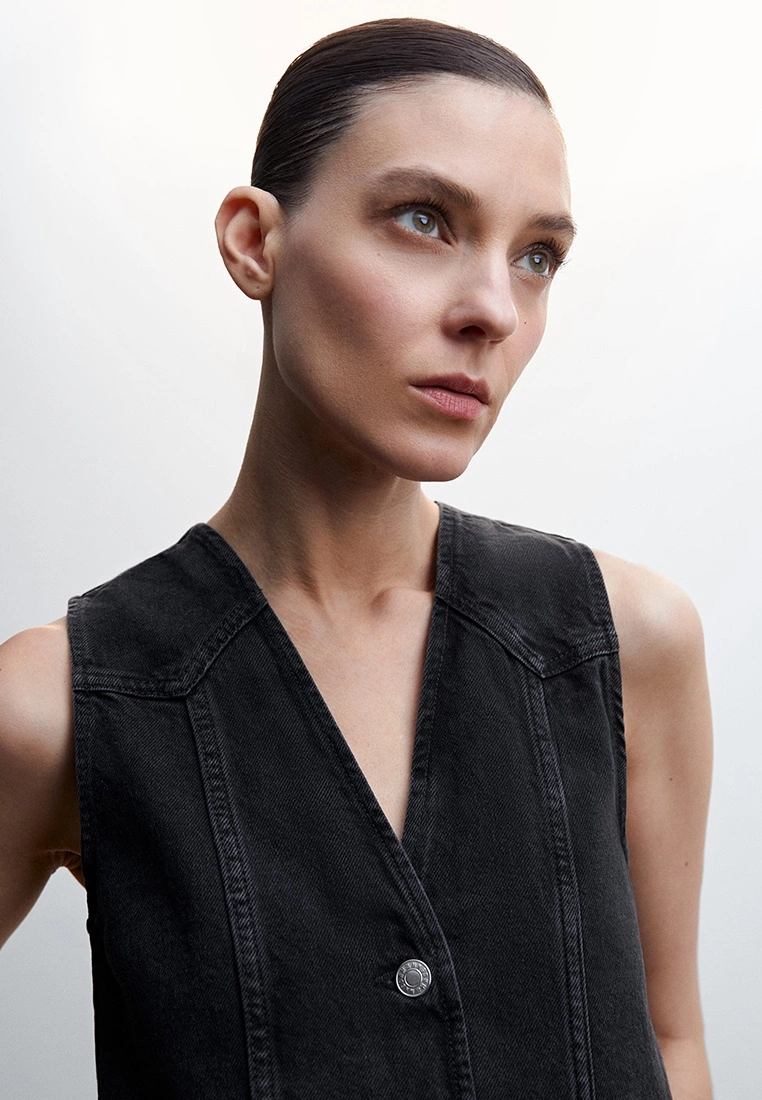 Mango Denim Vest With Decorative Stitching 5 Mango Denim Vest With Decorative Stitching - Image 3