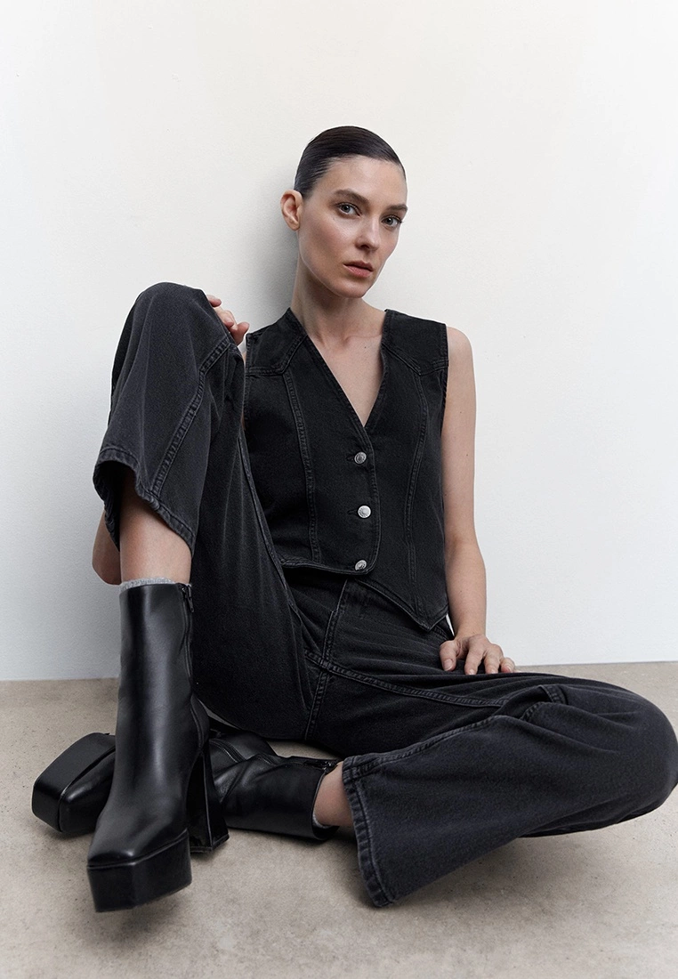 Mango Denim Vest With Decorative Stitching 6 Mango Denim Vest With Decorative Stitching - Image 4