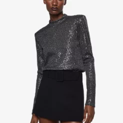 Mango Sequin Turtleneck Top