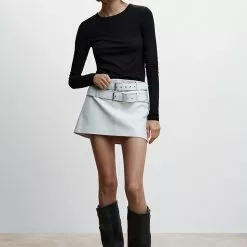 Mango Ribbed Long-Sleeved T-Shirt -Mango popular store mango 9524 0148046 5