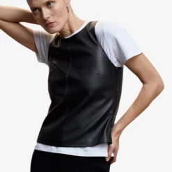 Mango Leather-Effect Top