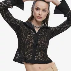 Mango Lace Blouse With Flared Sleeves